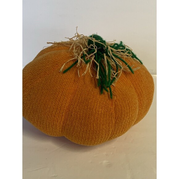 Crocheted Pumpkin Throw Pillow Autumn Fall Halloween Orange Jack O Lantern - Picture 5 of 8